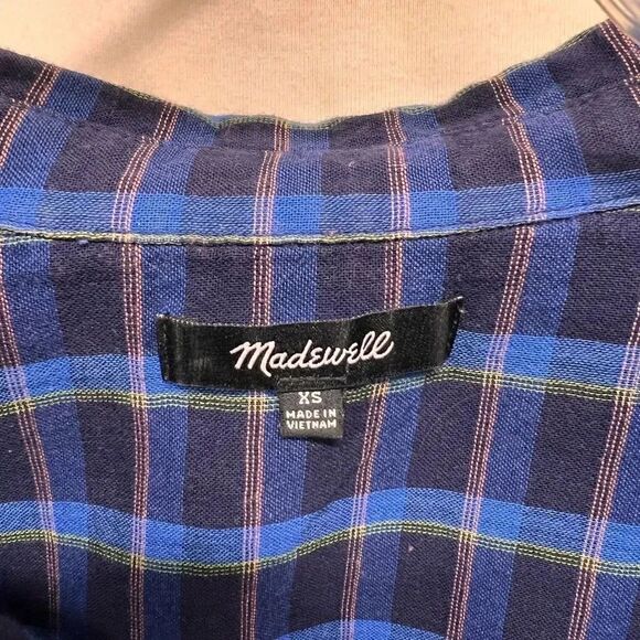 EUC Madewell Blue Plaid V-neck Short-sleeved Top #218 - Picture 7 of 8